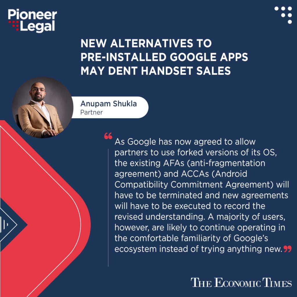 Pioneer Legal - New Alternatives to Pre-installed Google Apps may dent handset sales