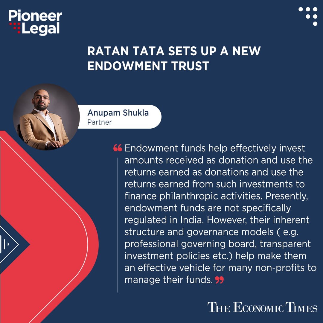 Pioneer Legal - Ratan Tata sets up a new Endowment Trust