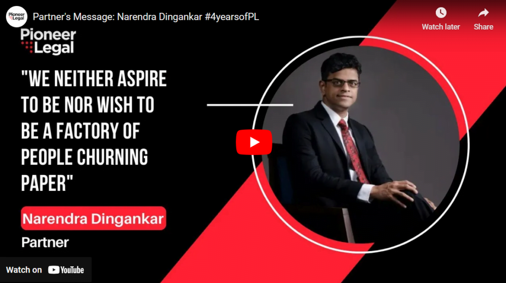 Pioneer Legal - Partner's Message: Narendra Dingankar #4yearsofPL