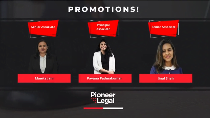 Pioneer Legal - Please join us in congratulating Mamta Jain, Jinal Shah and Pavana Padmakumar on their well-deserved promotions!