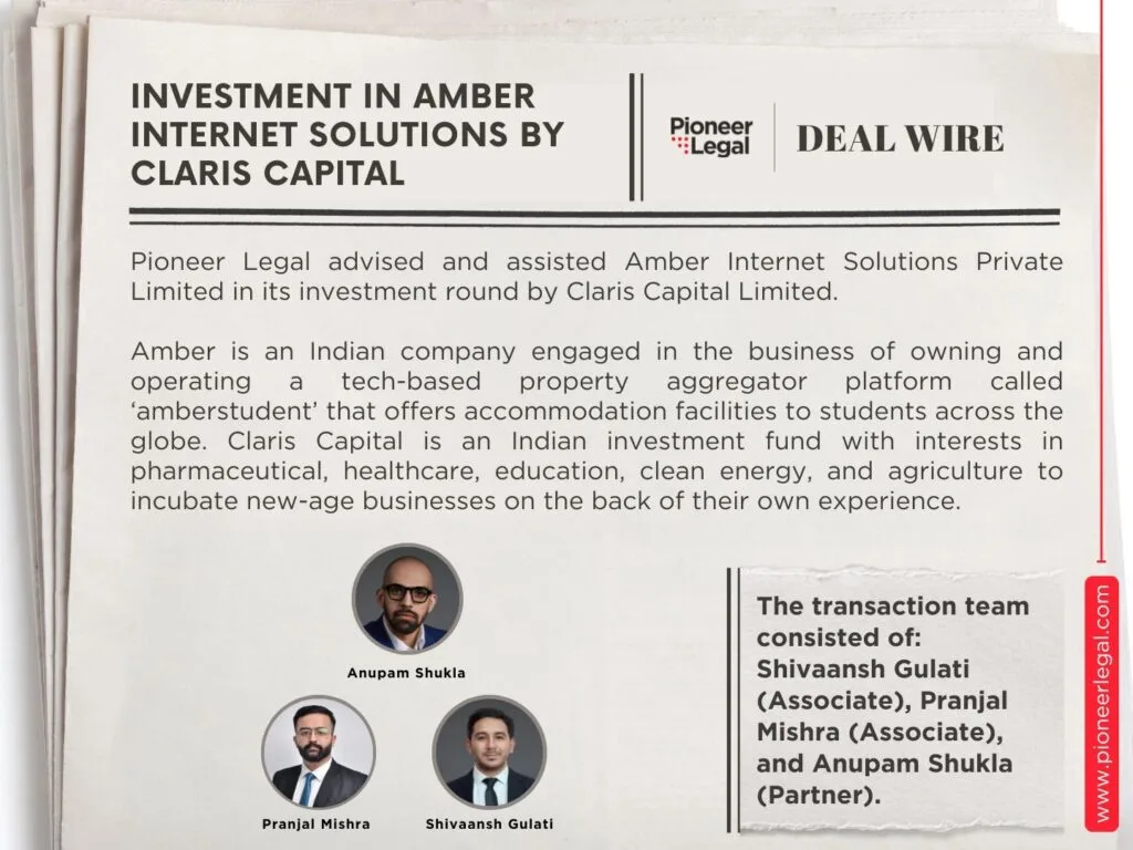 Pioneer Legal - Pioneer Legal advised and assisted Amber in its investment round by Claris Capital.