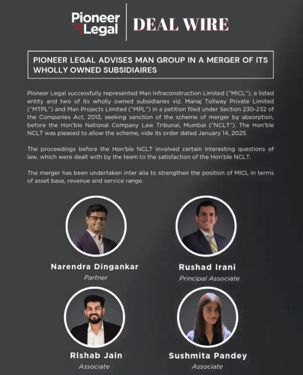 Pioneer Legal successfully represented Man Infraconstruction Limited (MICL) and its subsidiaries - Pioneer Legal Pioneer Legal - Pioneer Legal successfully represented Man Infraconstruction Limited (MICL) and its subsidiaries